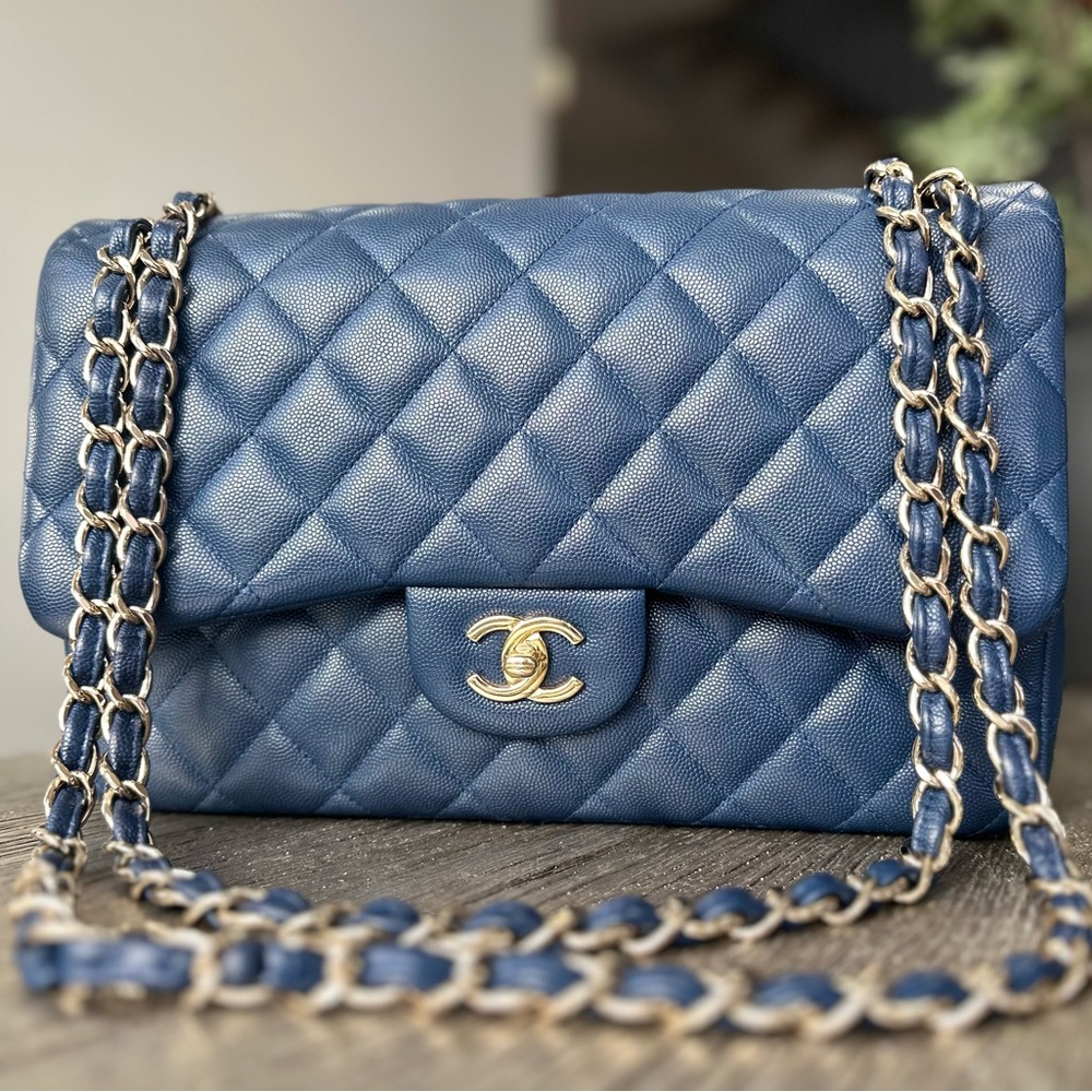 SOLD Chanel Pearl Navy Caviar Double Flap Bag GHW